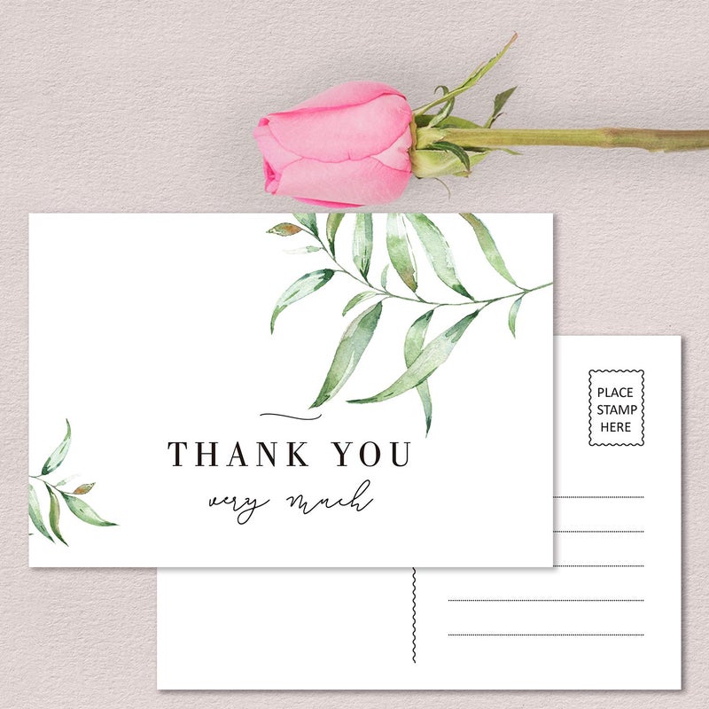 Giftideaworkshop 50 بطاقة شكر خضراء، بطاقات شكر لحفل الزفاف، حفل توديع العزوبية، حفل استقبال المولود، عيد الميلاد، الأعمال، بطاقات بريدية فارغة، 4x6 بوصة. - Image 5